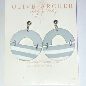 Olive Archer Day Pieces Handmade Clay Gray Stripes Boho Pierced Earrings